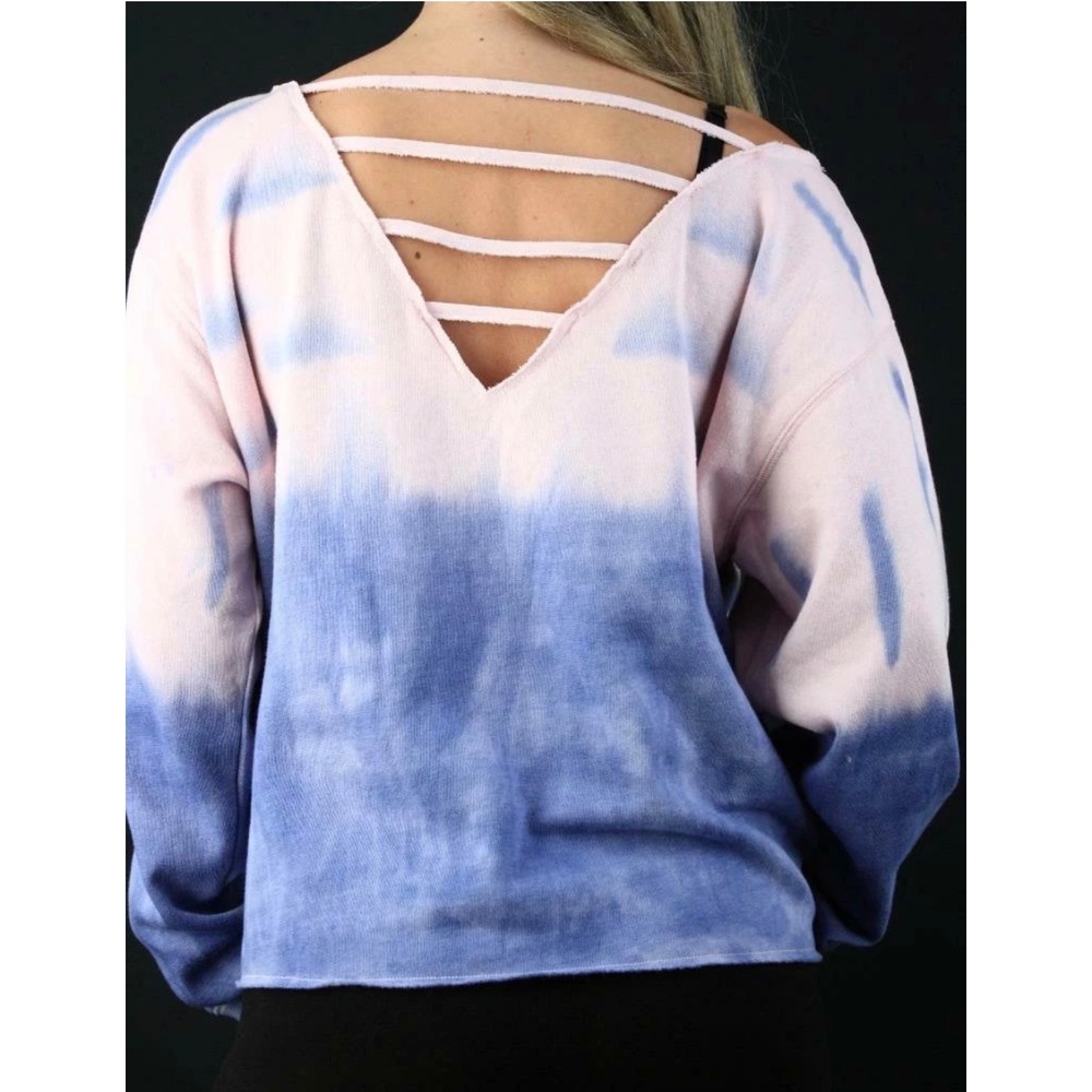 Victoria's Secret PINK Fleece Sweatshirt Womens Small Crop Tie Dye Strappy Y2K - Picture 2 of 8